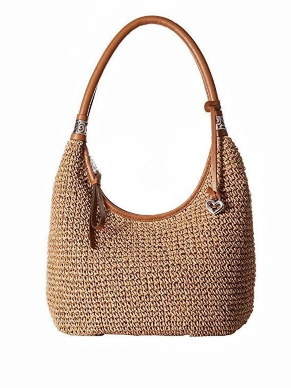 NWT Brighton Shelby Straw Woven Shoulder Bag in Brown & Beige